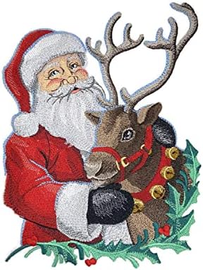 מעבר לחזון חג המולד חגיגי קסם סנטה ואיילים ברזל רקום על תיקון/תפירה [6.85 W x 8.73]